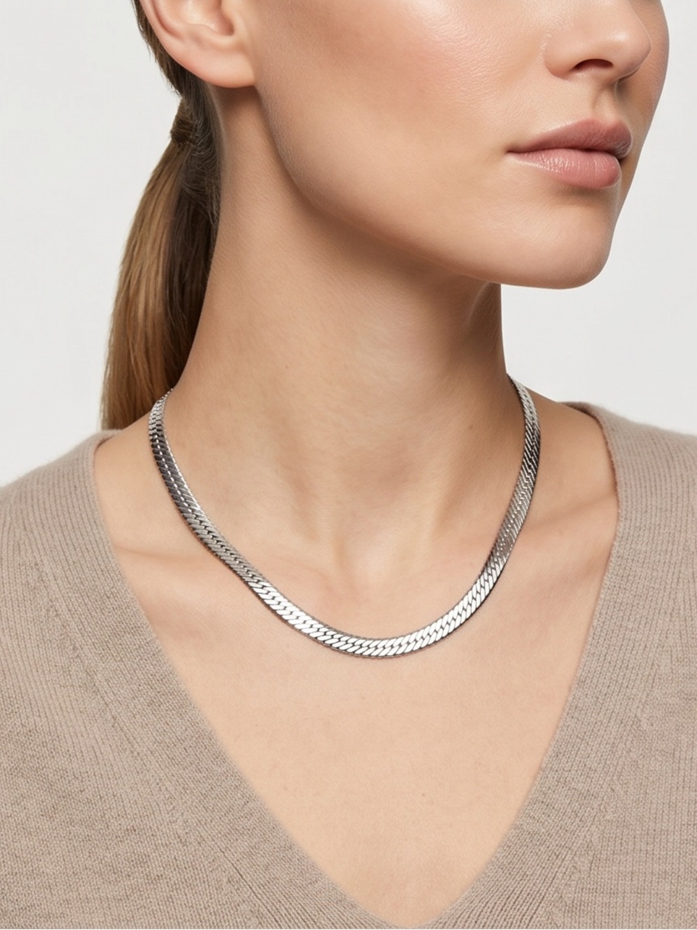 Silver Plated Herringbone Chain Necklace Choker 15” NWOT